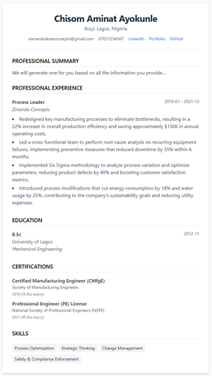 Professional resume template preview